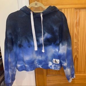 Calvin Klein Blue Tie Dye Crop Hoodie